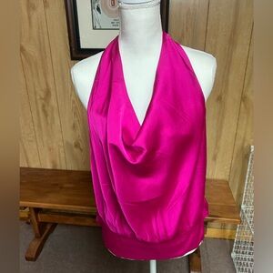 Express Hot Pink Satin Draped Neck Halter Tank Size L